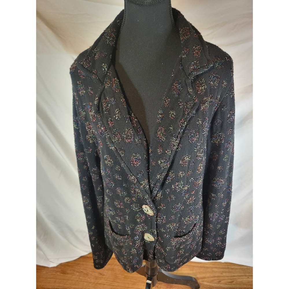 Textures Brand Size 0 (Large) Lagenlook Polka Dot Black Knit Blazer Womans